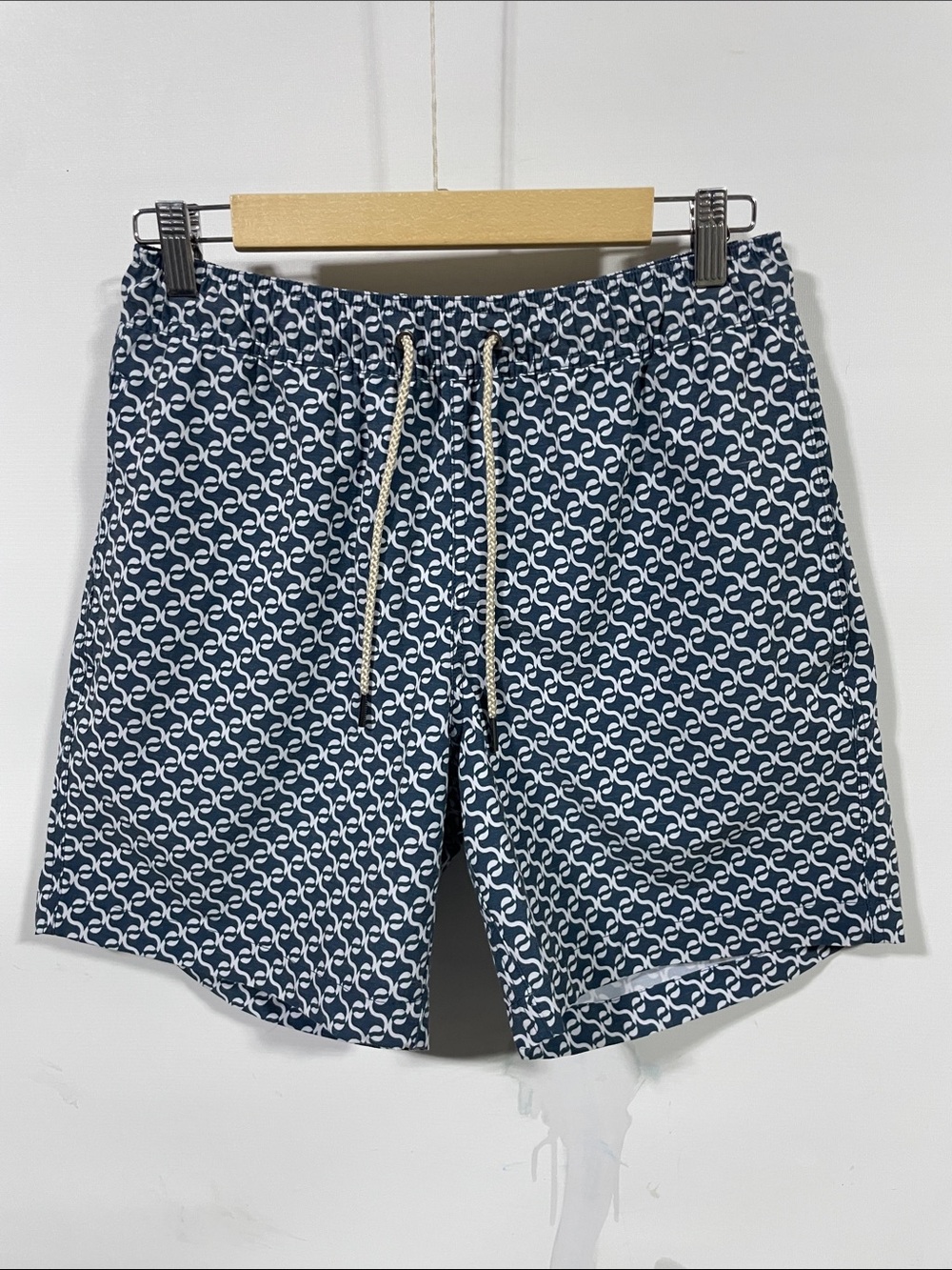 Fair Harbor Navy & White Wave-Print Swim Trunks